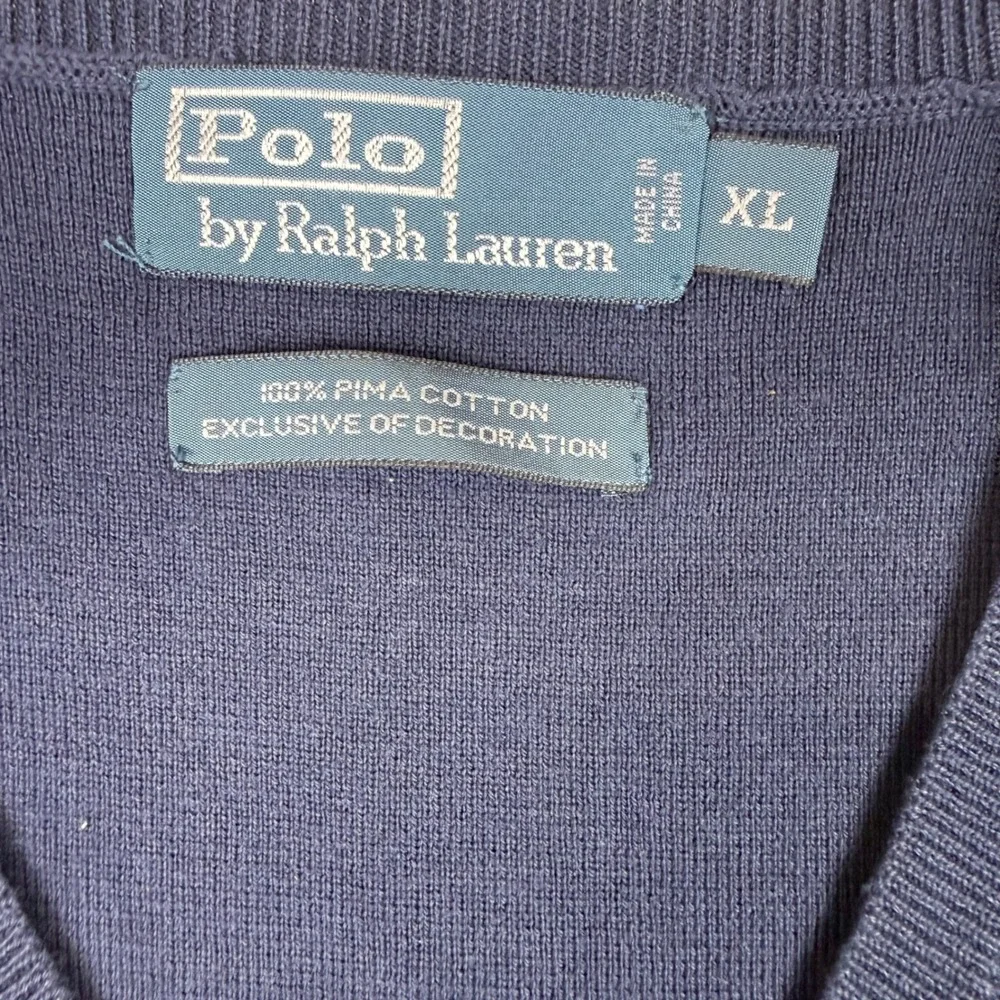 Polo Ralph Lauren Sweater Vest Men XL Navy Blue Pima Cotton V-Neck Pony Logo